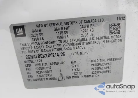 2013 Chevrolet Equinox Ls from USA, damaged, VIN 2GNALBEKXD6214726